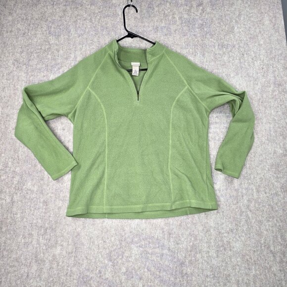 L.L.Bean Sage Green Fleece Quarter Zip Pullover Soft Textured Outdoor Layering P - Picture 1 of 5